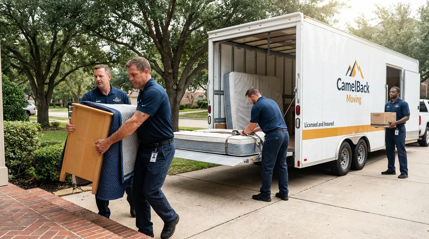 Crew loading residential truck for cross-state move from Edinburg, VA